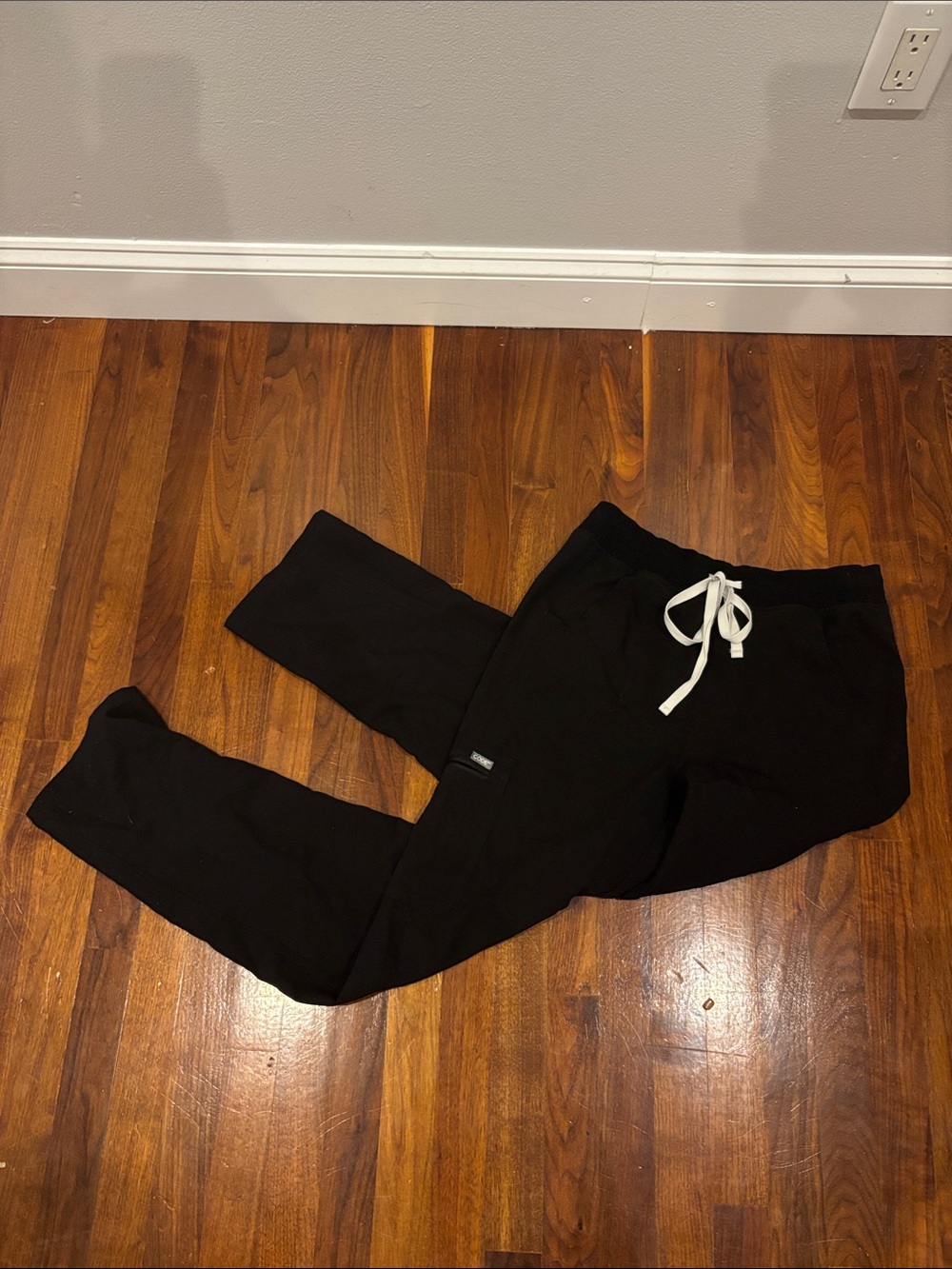 Black Drawstring Scrub Jogger Pants with White Tie